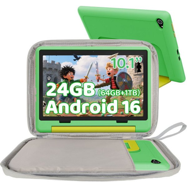 BUFO 10 Zoll 24(3+21)GB RAM+64GB ROM 1280x800 HD-Display Android16 Kinder Tablet (10,1", 64 GB, Android 16, WIFI, Anti-Blaulicht, Vorinstallierte Kinder Lernsof