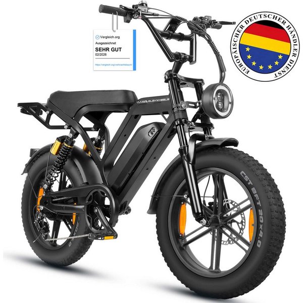 Vankel E-Bike Mountainbike Cityrad E-Fahrrad 20” x 4.0” Damen u. Herren Pedelec 720Wh Max.108KM, Kettenschaltung, Heckmotor, 720 Wh, (Beleuchtungsset mit Batter