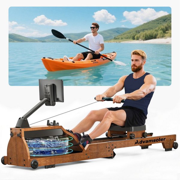 Advamsoler Rudergerät Hochwertiges Faltbares Wasserrudergerät aus Massivholz für Zuhause (1-tlg), Mit Professionellem Bluetooth-Monitor & Tablet-Halter