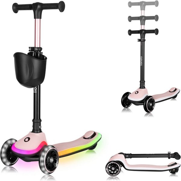 lionelo Dreiradscooter MEY, LED-Deck/Faltbare Lenkstange/Tragegriff/50 kg