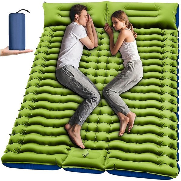 feinlux Isomatte Camping Isomatte Selbstaufblasend, (set, Ultraleicht Luftmatratze Camping für 2 Personen), Aufblasbare mit Fußpumpe & Kissen für Outdoor, Wande