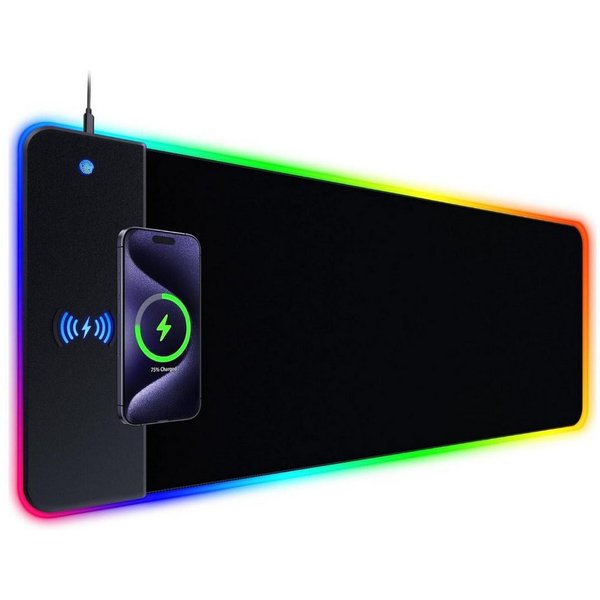 ibettertec Mauspad XXL RGB Gaming mit 15 W kabelloser Ladefläche, 800 x 300 mm, Mousepad Schreibtischunterlage, 14 RGB-Modi, rutschfest, pflegeleicht