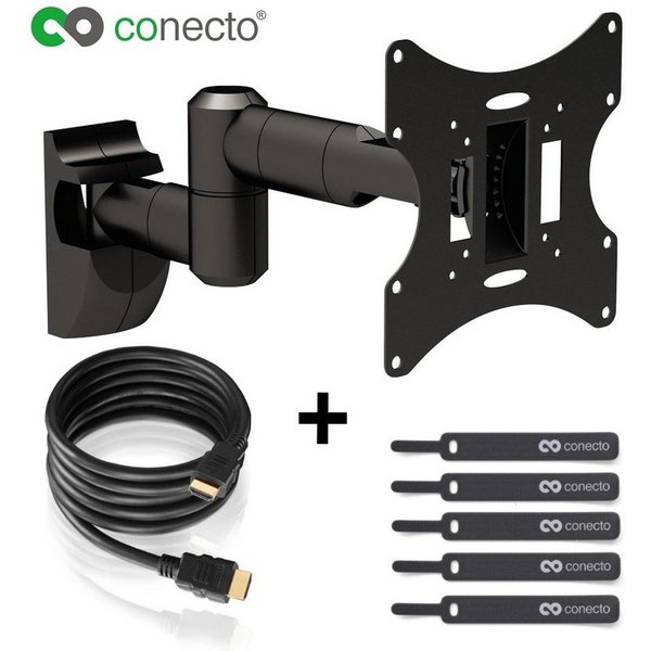 conecto TV-Wandhalterung TV Wandhalter für LCD LED Fernseher & Monitor, (bis 42 Zoll, inklusive HDMI-Kabel und Klett-Kabelbinder, schwenkbar, neigbar, ausziehba