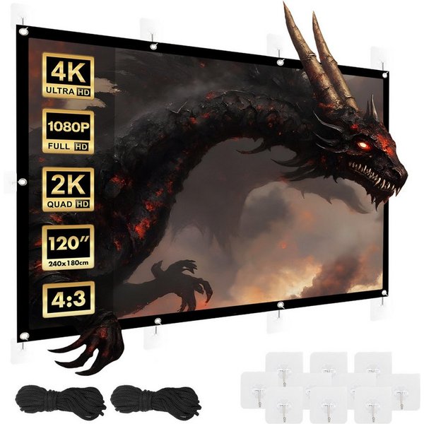Maclean MC-169 Tragbare Projektionswand 120'' 4:3 240x180cm Rahmenleinwand (25mm Rand Spannhaken)