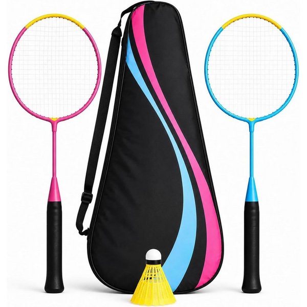 TK Gruppe Badmintonschläger Badmintonset mit 2 Federballschlägern, Federball und Tragetasche