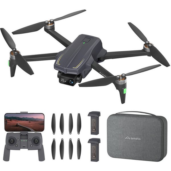 AMETA mit Kamera 4K und GPS, 50 Min Flugzeit, Follow-Me, Bürstenloser Motor Drohne (4K Ultra HD, Spar-Set, Perfekt für Anfänger Kinder, Auto Return, Gestensteue