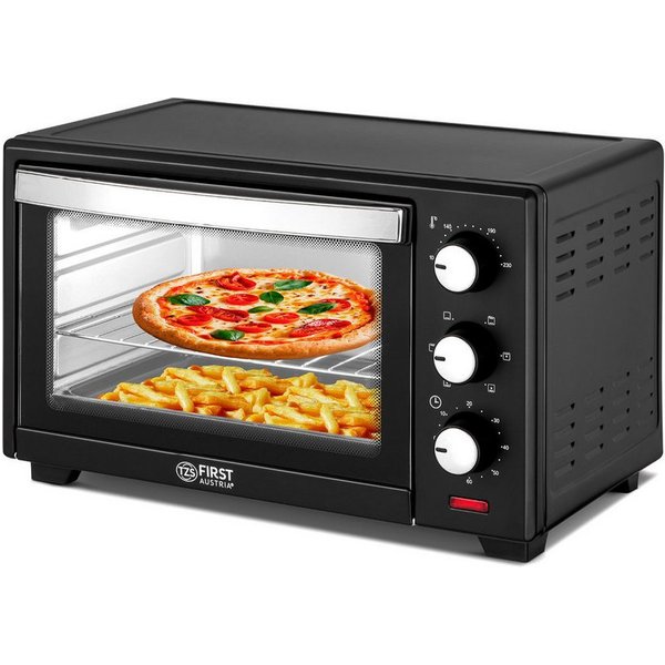 TZS FIRST AUSTRIA Minibackofen 30L 1600W, stufenlose Temperaturregelung bis 230°C, 60 Min Timer, 3 Einschubhöhen, Doppelglastür, Umluftfunktion