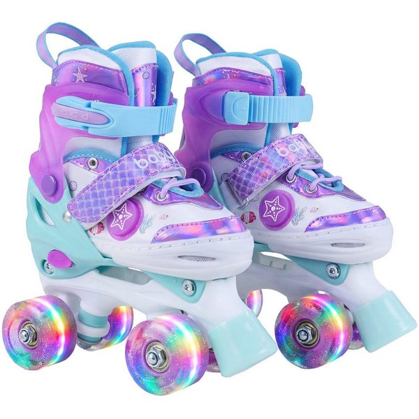 COSTWAY Rollschuhe, 4 Größenverstellbar Quad Skates mit leuchtenden LED Rädern
