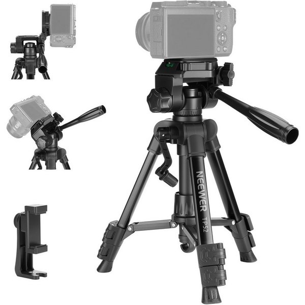 Neewer TP52 Mini Kamera Tischstativ, Kleiner kompakter, tragbarer DSLR Webcam Dreibeinstativ (3 Wege Schwenk Neige Kopf, Handyhalterung, kompatibel mit iPhone)