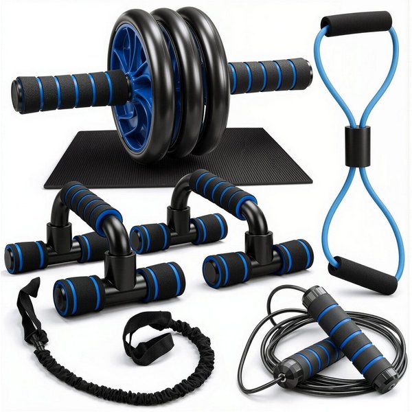Active Peak AB-Roller 7-in-1 Workout Set mit Bauchroller, Liegestützgriffen, Springseil (Widerstandsbänder & Zubehör)