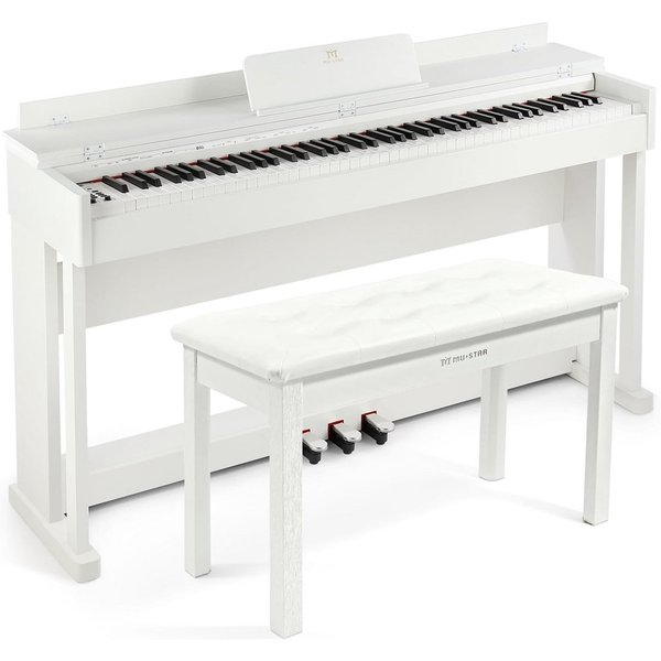 MUSTAR Digitalpiano Professionelles Digitalpiano 88 Tasten mit Hammermechanik, Klavierhocker, 3 Pedalen, USB/MIDI & Dualkontrollsystem