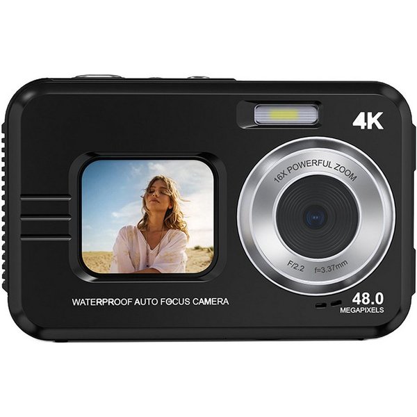 KINSI Sportkamera, Wasserdichte Digitalkamera, Dual-Display, Full HD Outdoor-Kamera (48 MP, 16-facher Digitalzoom mit Autofokus,für Outdooraktivitäten und Tauch