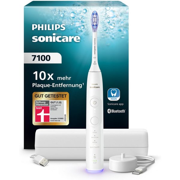 Philips Sonicare Elektrische Zahnbürste Series 7100 HX7421/01, Aufsteckbürsten: 1 St., mit visueller Andruckkontrolle, 7 Putzeinstellungen, inkl. Reiseetui