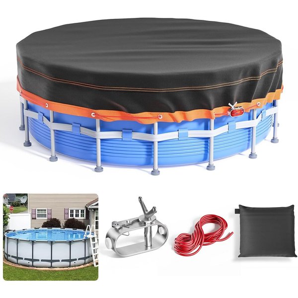 FELIXLEO Pool-Abdeckplane Poolabdeckung Rund 376 cm Wasserdicht Oxford mit Kordelzug
