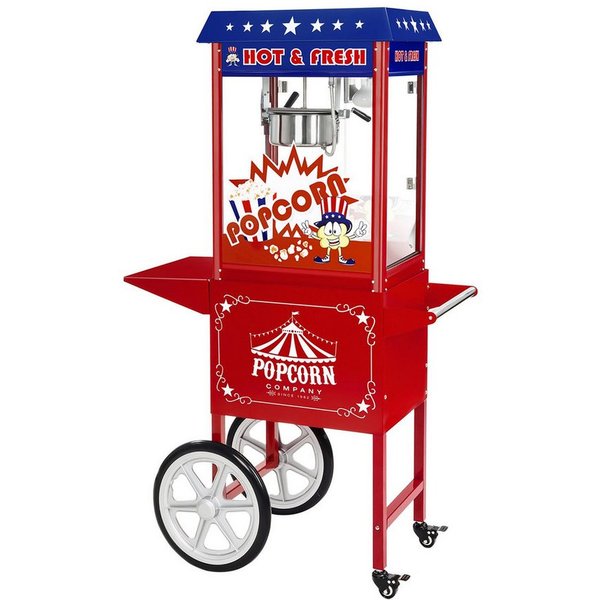 Royal Catering Popcornmaschine 5 kg/h Popcornautomat mit Wagen Popcorn Maker 1500 W USA-Design Profi