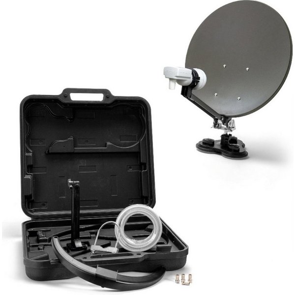Xoro MCA 38 Camping-Satellitenanlage 38,5 cm mit LNB und Satfinder SAT-Antenne (38,5 cm, Stahl, Mobiles Sat‑Set im Koffer mit 38,5‑cm Spiegel und LNB)