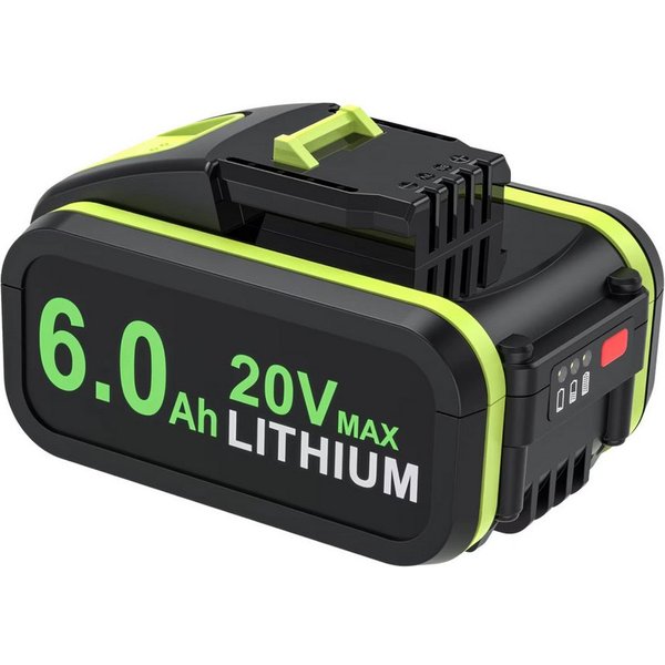 Athlix Ersatz Akku 6,0 Ah für Worx 20-V-Akku, WA3572 WA3553 WX390 WA3551 Akkupacks (1 St), 6000 mAh, 20 % längere Laufzeit, für Worx Geräte