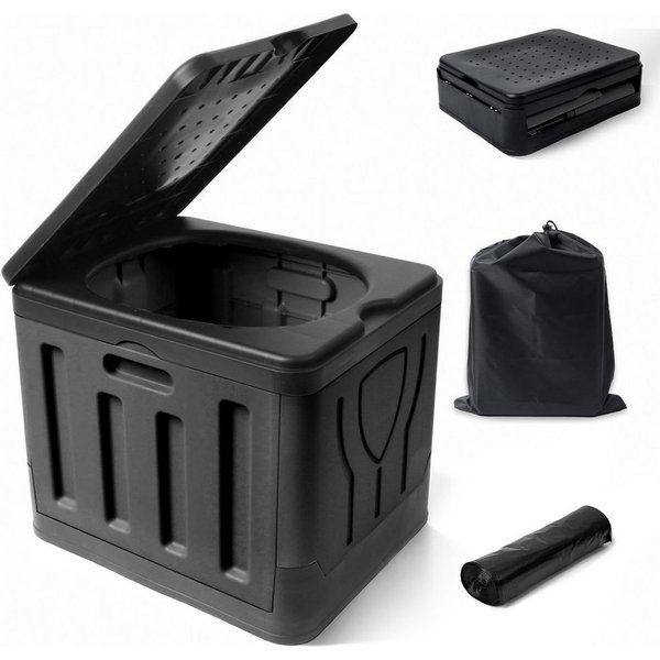 Huracan Campingtoilette Faltbare, Tragbare Mobile Toilette bis 100 kg Belastbarkeit, (Kompakte Reise-WC mit Aufbewahrungstasche, und Müllbeuteln), geeignet für 