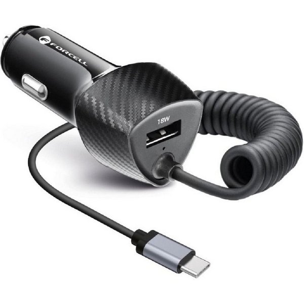 Forcell USB KFZ-Ladegerät QC 3.0 18W + Kabel Typ C 3.0 PD20W (Total 38W) Smartphone-Ladegerät