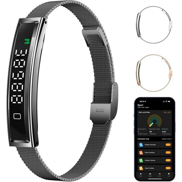 MOPUEA Fitness-Tracker Fitness Tracker Armband Herzfrequenz Schlafanalyse 12 Sportmodi (Fitnessarmband Set mit Wechselarmbändern, Smartband mit Metall Mesh und 