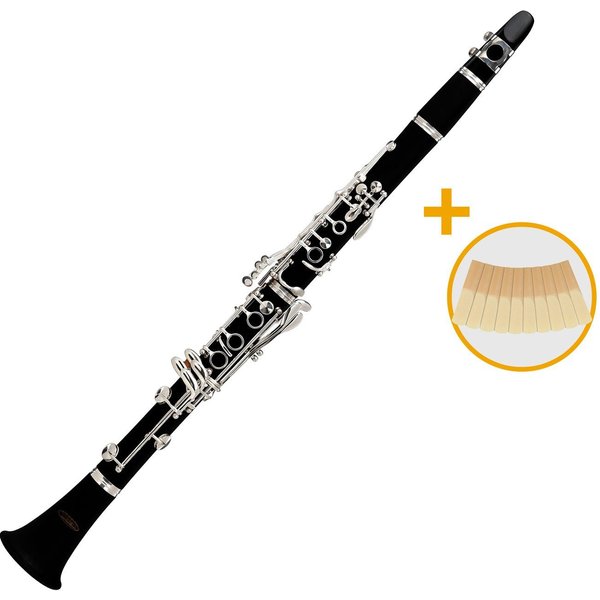 Classic Cantabile Klarinette CLK-10 Reed Set - aus ABS Kunststoff Bb boehmisch, Inkl. Koffer, 10er Pack Blätter, Durchziehwischer u. Korkfett, 17 Klappen, 5 Rin