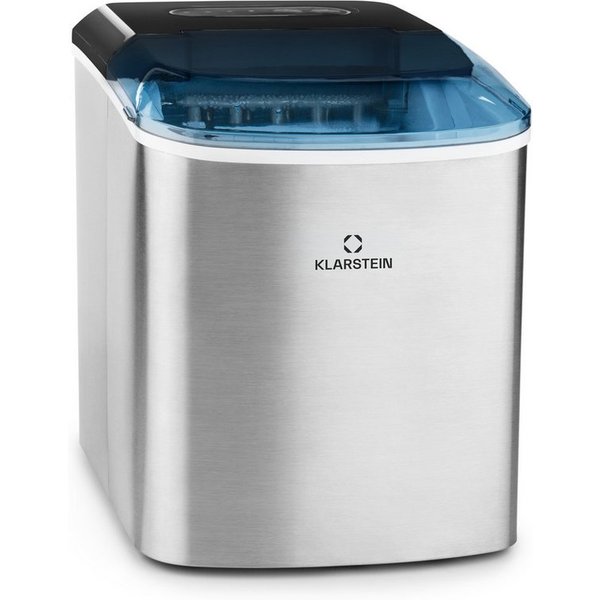 Klarstein Eiswürfelmaschine On-The-Rocks Eiswürfelbereiter, Edelstahl Bulleteis für Zuhause 12kg/Tag LED 2,1 L Eiswürfelgerät