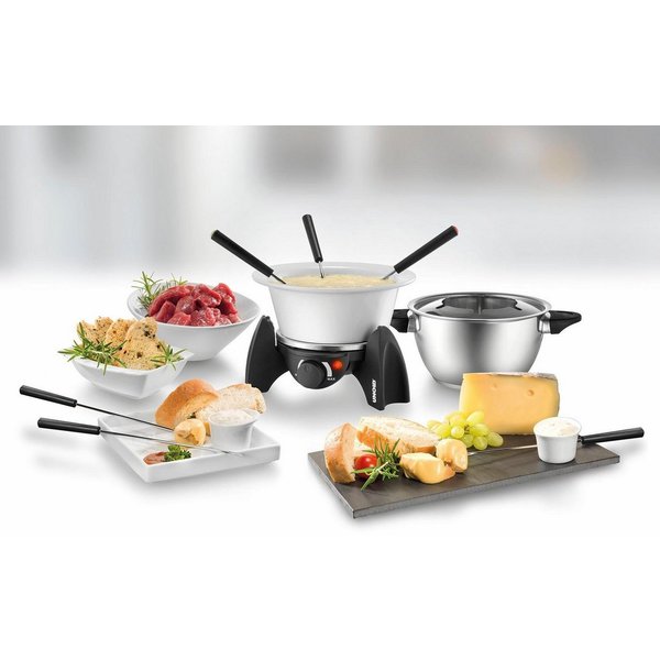 Unold Elektro-Fondue 48615, 0,8 l, Edelstahl-Fonduetopf plus feuerfestem Keramiktopf