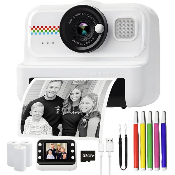 AKKEE 1080P Kinderkamera Selfie Digitalkamera Kinder mit 32GB Sofortbildkamera (12 MP, 2,4" Mini Kamera)