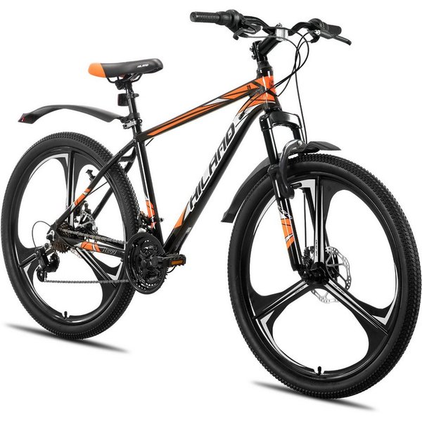 HILAND Mountainbike 26" Aluminium MTB Shimano 18-Gang, 3D/6D Felgen wählbar, 3/6-Speichen-Räder, 18-Gang, mit Schutzblechen, Doppelscheibenbremsen