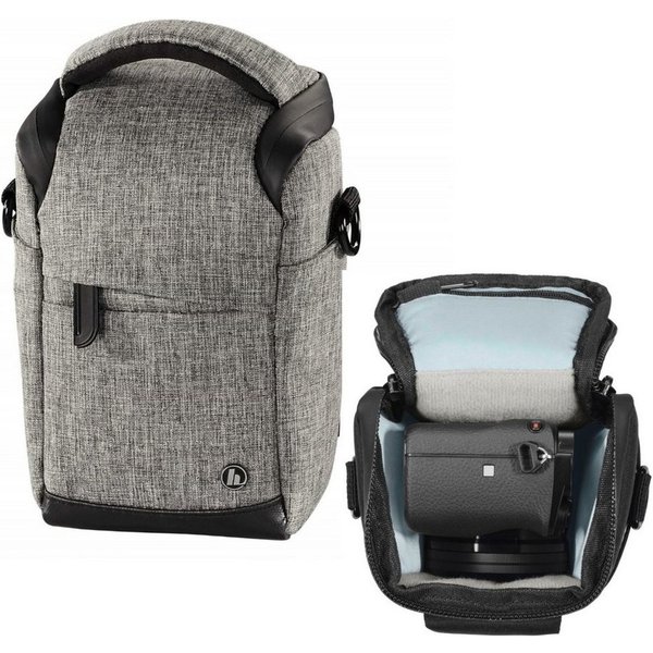 Hama Kameratasche Kamera-Tasche Grau Foto-Tasche Universal, Case Schultergurt Tragegriff Zubehör-Fächer Digitalkamera Systemkamera