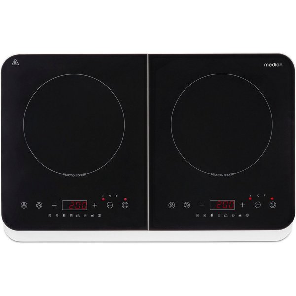 Medion® Doppel-Induktionskochplatte MD 18493, 3500 W Induktionsleistung, automatische Topferkennung, Timer, Temperaturbereich 60 - 240°, Sensor-Touch-Display