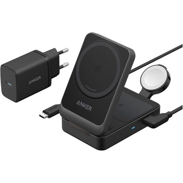 Anker MagGo 3-in-1 Smartphone-Ladegerät (kabelloses Aufladen, Qi2-Technologie, 15W Ladepower, faltbar)