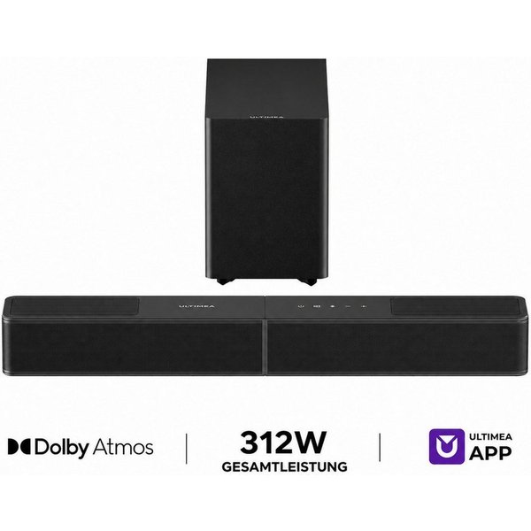 Ultimea Heimkinosystem Poseidon M70 Soundbar 3.1.2(Dolby Atmos, Rear & Sub, Surround Sound) (312 W, HDMI eARC, heimkino soundsystem, 5,25'' Wireless-Subwoofer, 
