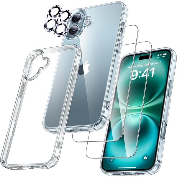 MSM Displayschutzglas 5in1 Hülle für iPhone 16 2X Schutzglas 2X Kamera Panzerfolie 9H