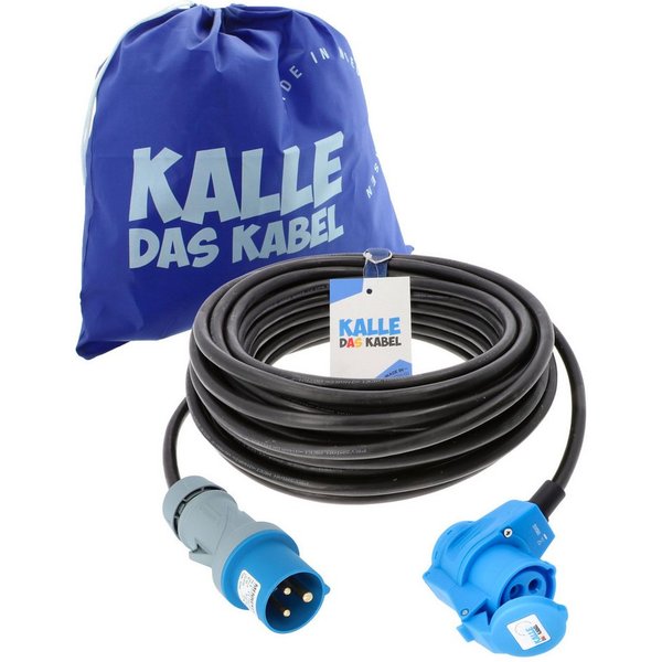 KALLE DAS KABEL Kalle Verlängerungskabel CEE 230V 16A 1,5 mm² Winkel IP44 30 Meter Verlängerungskabel, CEE Stecker, CEE Winkelkupplung mit Schuko Steckdose (300