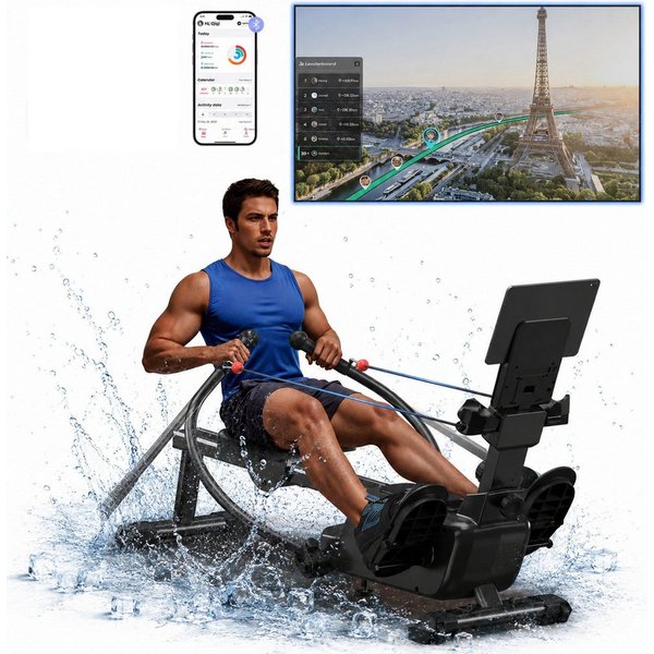 MERACH Rudergerät Magnet-Rudergerät, innovatives Doppel-Paddel für echtes Rudergefühl (16 Widerstandsstufen bis 36 kg, leise, LCD-Display, Tablet-Halter, mit In
