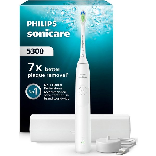 Philips Sonicare Elektrische Zahnbürste Series 5300, Aufsteckbürsten: 1 St., mit Andruckkontrolle, 2 Intensitätsstufen, inkl. Ladegerät, Reiseetui