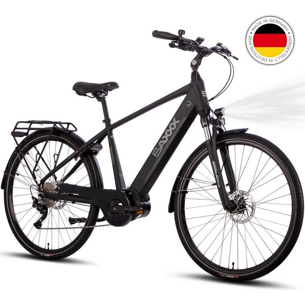 SAXXX E-Bike Trekkingrad 28 Zoll City-Pedelec für Alltag und Touren, 10 Gang SHIMANO Deore Schaltwerk, Mittelmotor, 522 Wh, (mit abnehmbarem Akku mit Rahmenschl