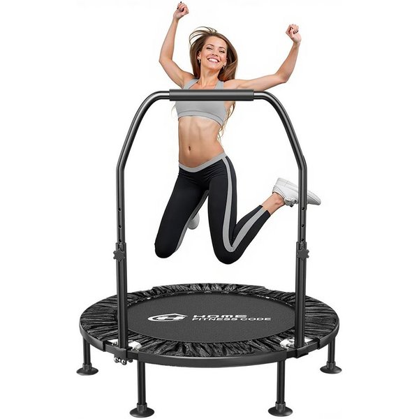 ZAISZE Fitnesstrampolin Indoor Trampolin klappbar ohne Installation 40 Zoll, Ø 102 cm, Tragfähigkeit 150KG, 5 verstellbare Handgriffstufen