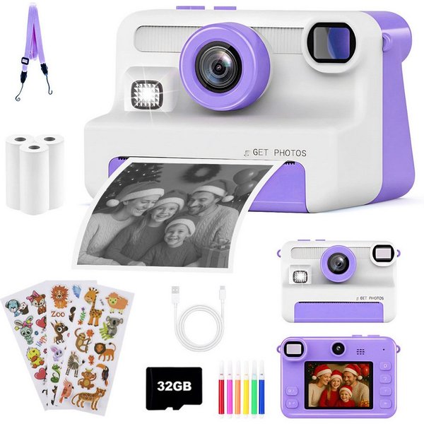 FOSMET Kinderkamera Sofortbildkamera,1080P 2,4" Display Digitalkamera Kinder Kinderkamera (30 MP, 8x opt. Zoom, inkl. Lustige Kinderspielzeug Geschenke für Jung