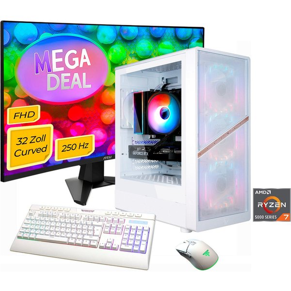 GAMEMAX MegaDeal AERIS MW 2874 AMD Ryzen 7 5700X 32GB 1TB SSD RTX 5060 Gaming-PC-Komplettsystem (32", AMD Ryzen 7 5700X, RTX 5060, 32 GB RAM, 1000 GB SSD, Windo