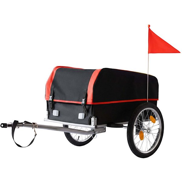 relaxdays Fahrradlastenanhänger Fahrradanhänger Lastenanhänger klappbar, Schwarz-Rot