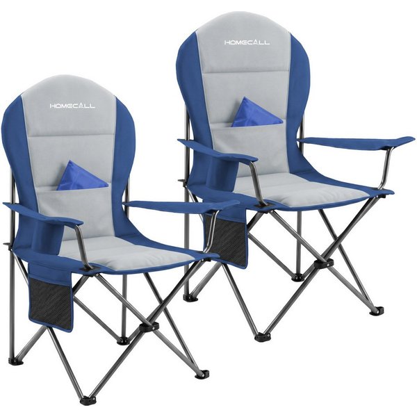 HOMECALL Campingstuhl Hochlehner 110cm mit Lendenwirbelstütze Klappstuhl Angelstuhl Faltbar (Bis 150kg, gepolstert, faltbar, stabil, 2 St), für Camp Garten Balk