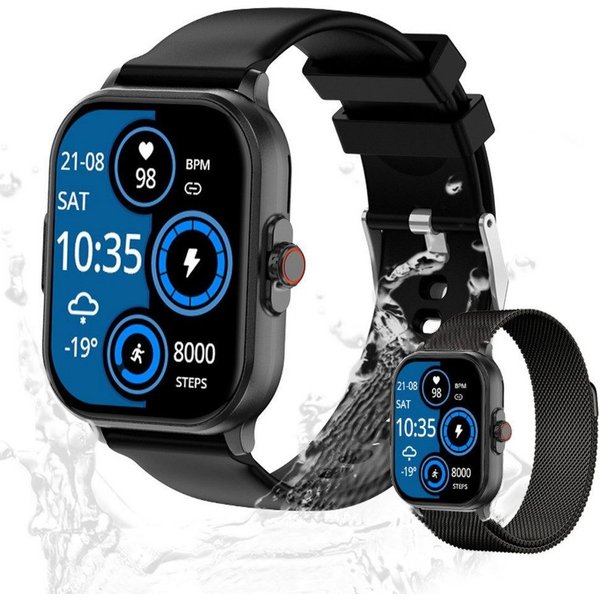 Zevelora Damen's und Herren's IP67 Wasserdicht Fitness-Tracker Smartwatch (2,01 Zoll, Androiddd/iOS), mit Herzfrequenzsensor, SpO2, Schrittzähler 15 Sportmodi u