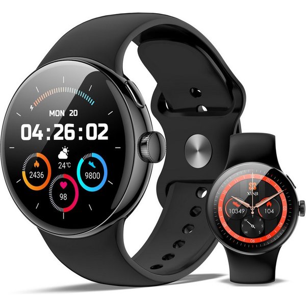 XINJI N2 - Smartwatch Bluetooth Touchpanel Puls-/HRV-/O2-Messung App Fitnessuhr (3.35 cm cm), Ladekabel, Kurzanleitung, Smartwatch, Leicht, komfortabel, alltags