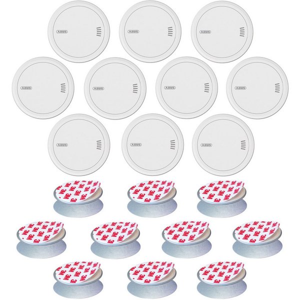 ABUS Rauchmelder PREFIRA 5 - Fehlalarm-Reduzierung - 10er Set + Magnetpads Rauchmelder (zertifizierter Rauchwarnmelder mit austauschbaren 5-Jahres-Batterien)