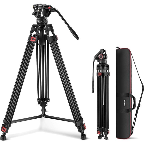Neewer TP74 Videostativ mit Fluidkopf, QR Platte kompatibel mit DJI RS Dreibeinstativ (Höhenverstellbar 86-187 cm, skalierte Basis, für DSLR Kameras)