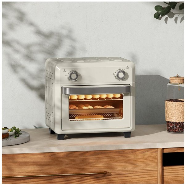 HOMCOM Minibackofen Backofen 10 L 750W 100-230℃ mit Backblech Pizza-Ofen, zum Grillen, Backen, Toasten, Cremeweiß