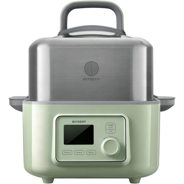 BUYDEEM Multikocher Multifunktionaler 5-in-1 Dampfgarer mit 6 Programmen, 1000 W, 5 oder 10 L Kapazität, Timer bis 18 Std., Anti-Tropf-Deckel & Zubehör