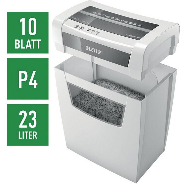 LEITZ Aktenvernichter Home Office P4, Partikelschnitt 4x28 mm, bis 10 Blatt, 23 Liter